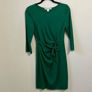 Diane von Furstenberg Zoe Hunter Emerald Green Faux Wrap Silk Midi Dress Size 2
